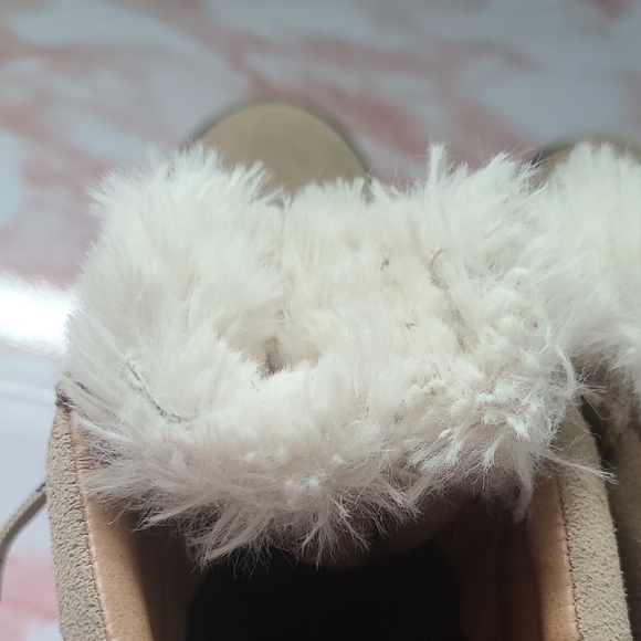 GUC Sam Edelman Darrah 2 Tan Suede Cream Fur Lace Up Boots Sz 9 - Picture 10 of 12